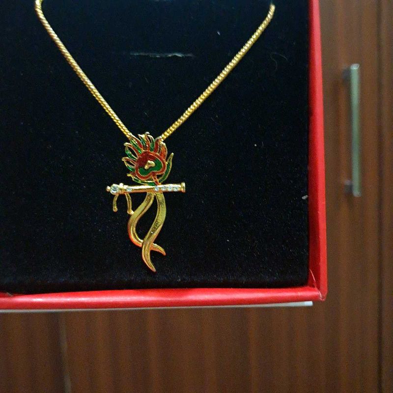 Krishna Flute Gold Pendant Necklace