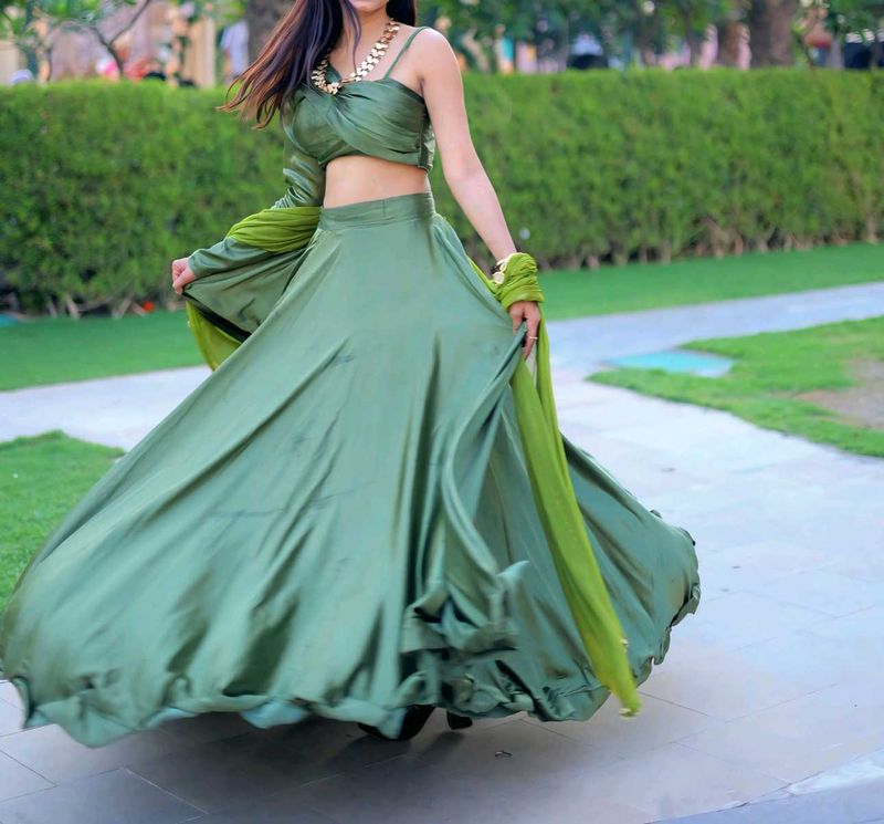 Olive Green Crop Top &amp; Skirt Set