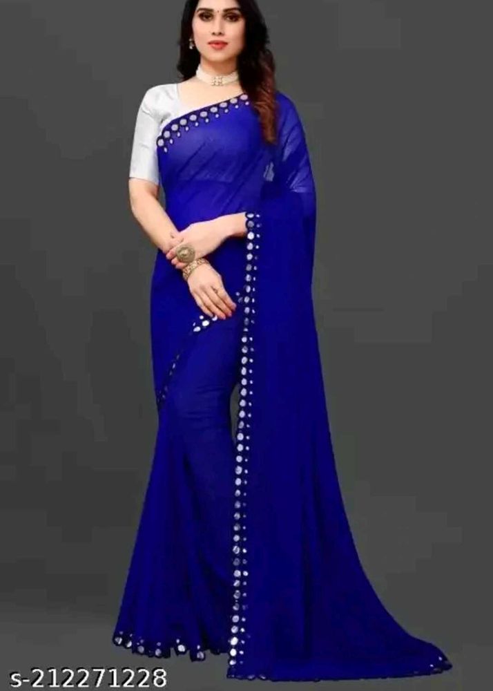 Elegant Blue Mirror Work Saree