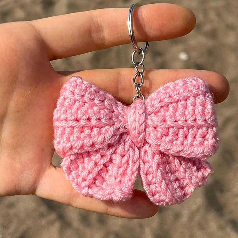 Pink Bow Crochet Keychain