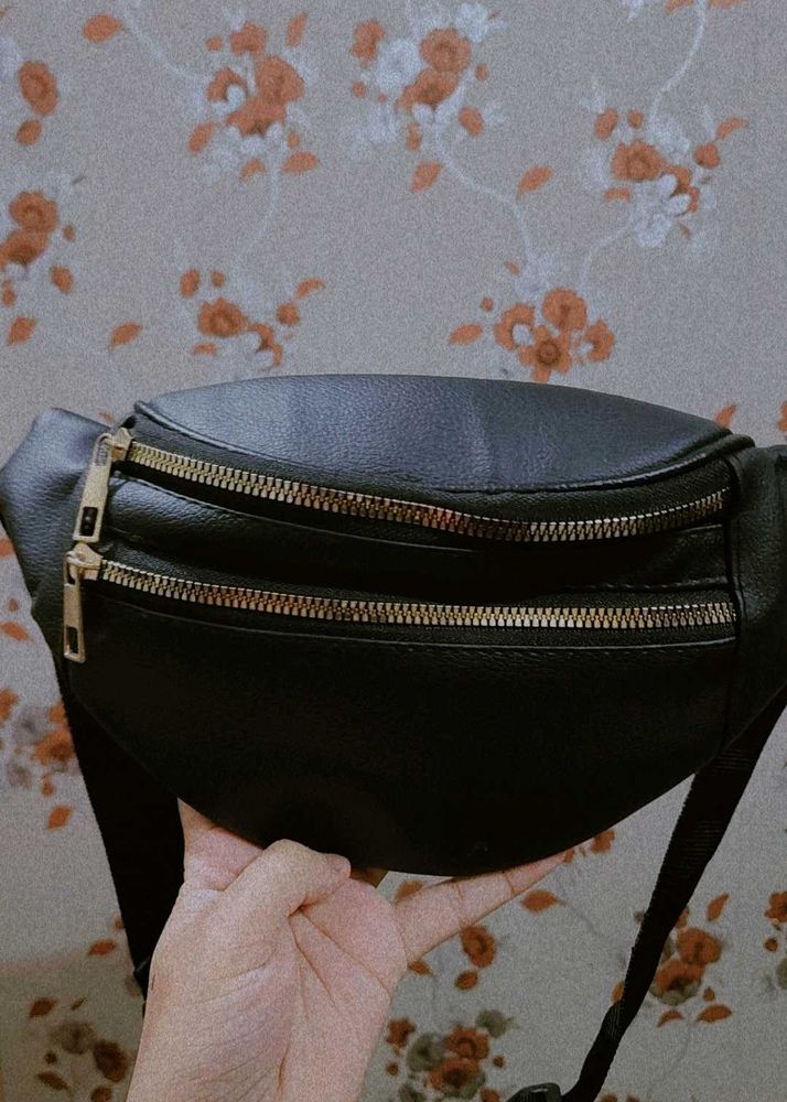 Black Faux Leather Waist Bag