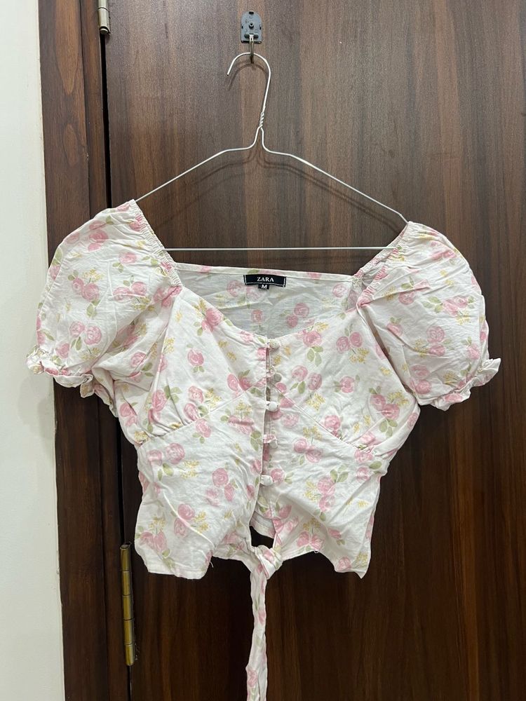 Floral Tie-Front Crop Top