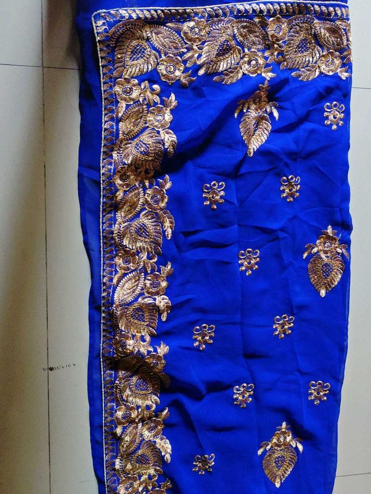 Royal Blue Embroidered Saree