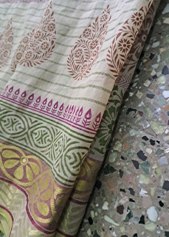 Pure Cotton Saree With Printed