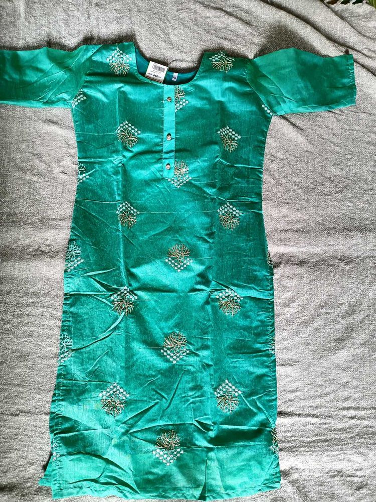 Teal Embroidered Kurti
