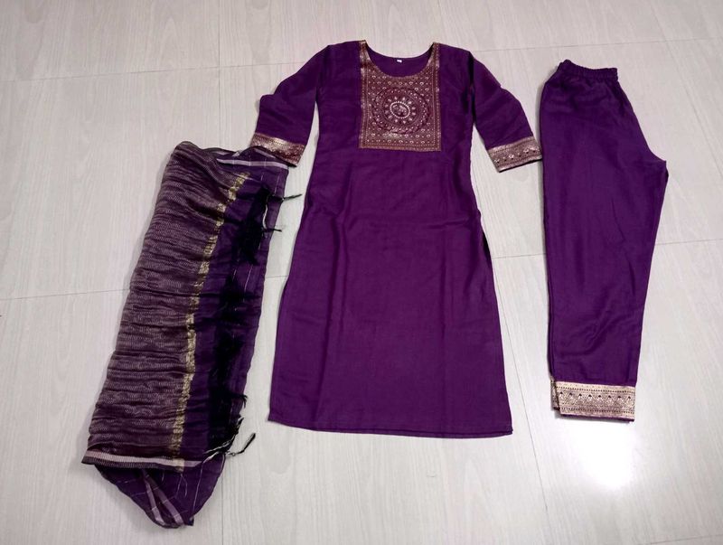 Purple Embroidered Kurta Set