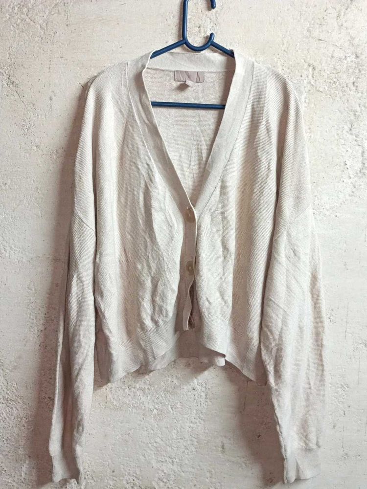 H&amp;M Oversized Crop Cardigan Sweater Cream