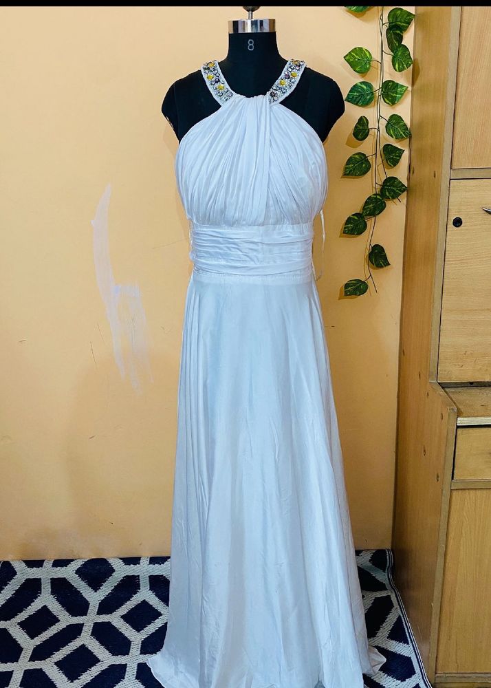 Elegant White Halter Gown