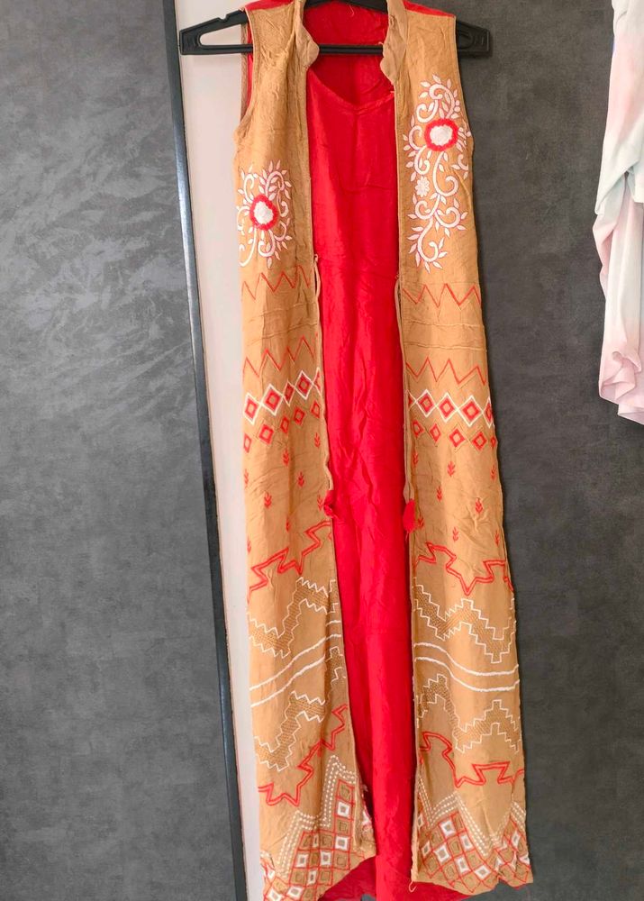 Red Dress with Embroidered Koti