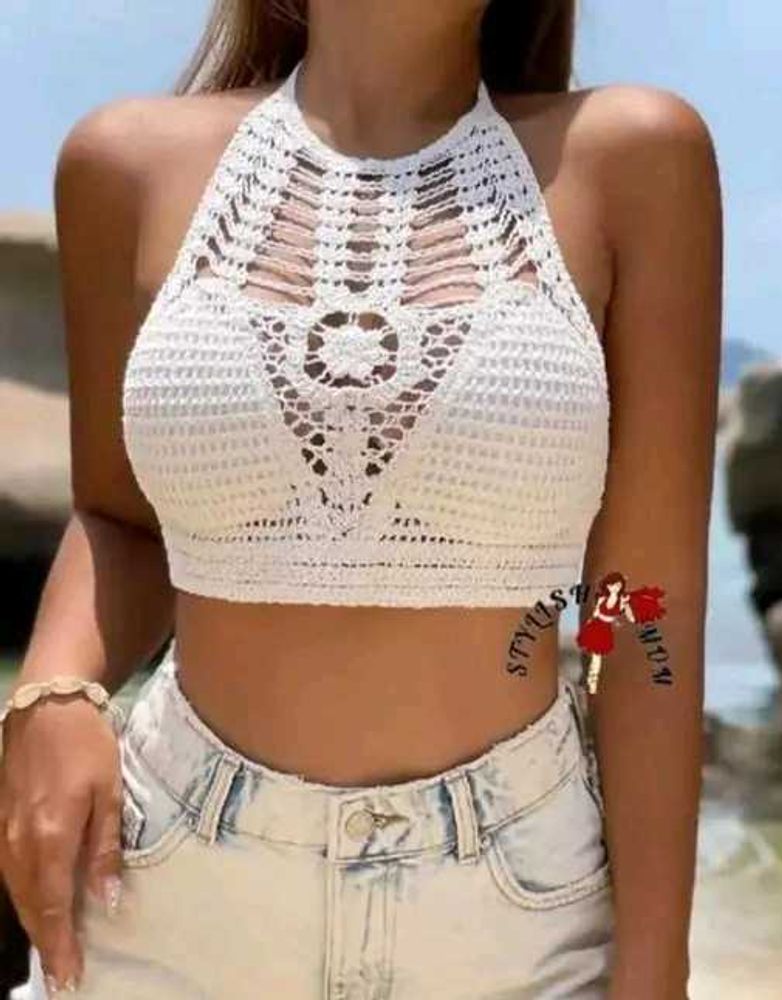 White Crochest Back String Top