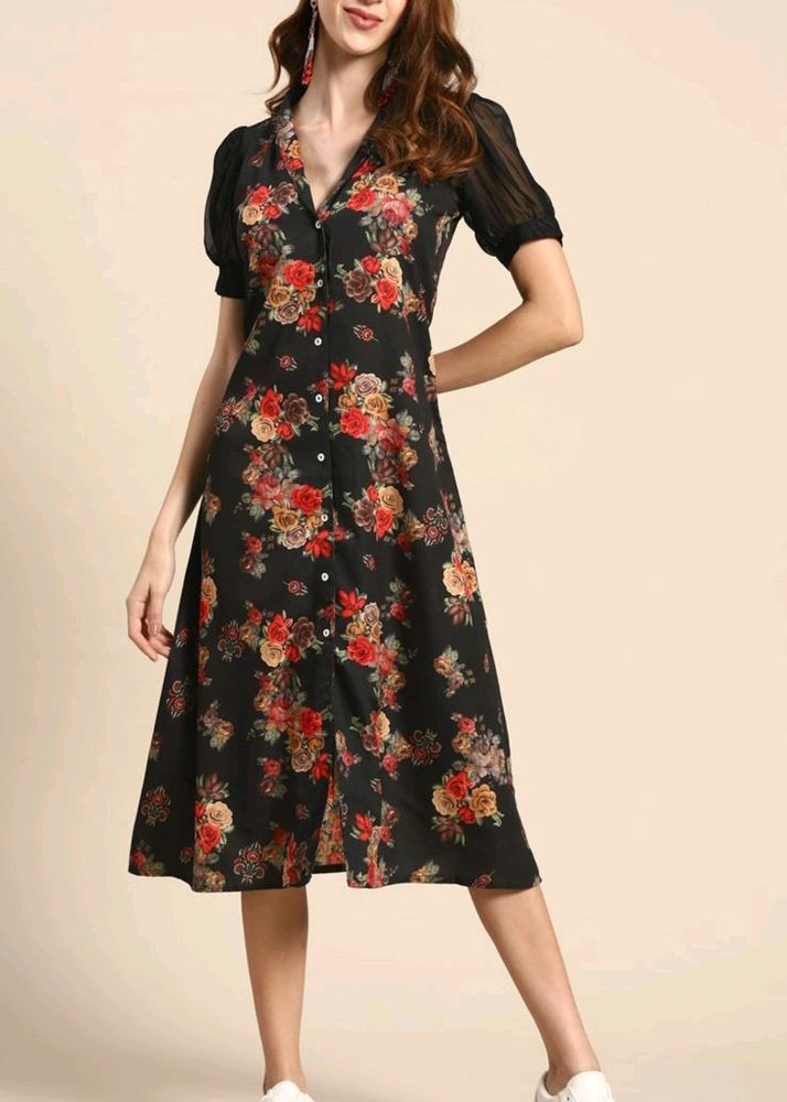 Floral Button-Front Midi Dress