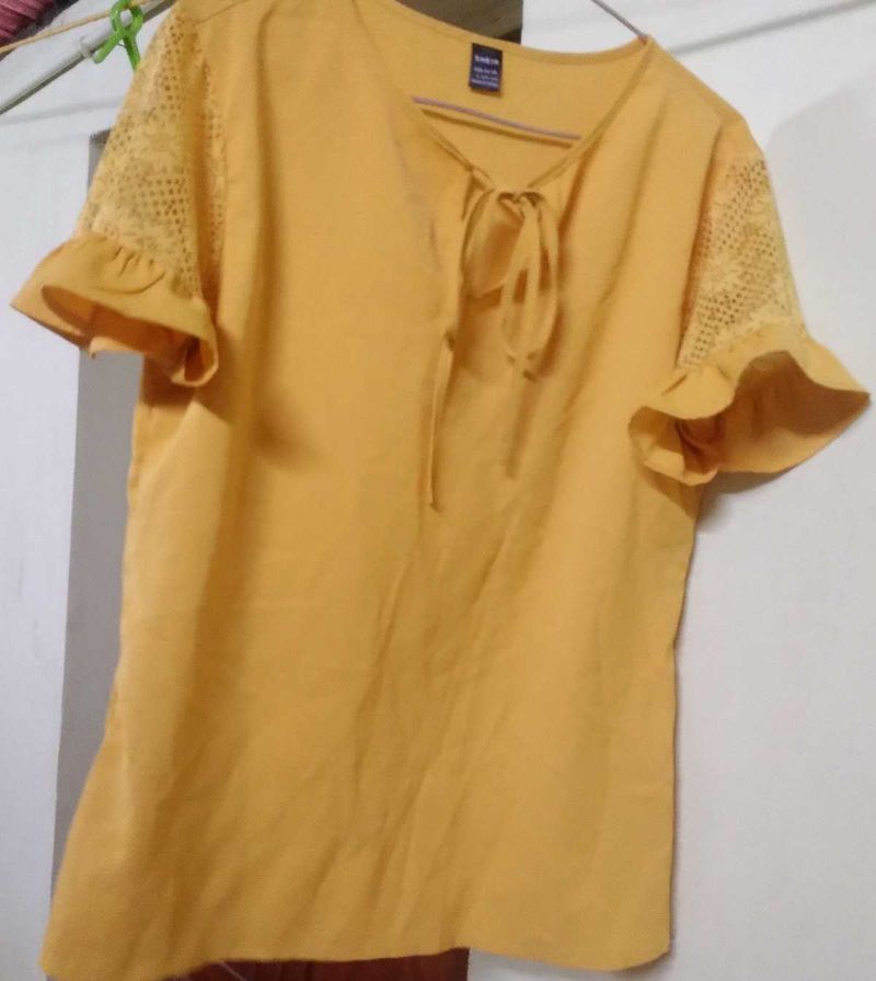 Shein Yellow Lace Sleeve Blouse