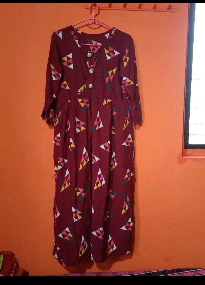 Maroon Geometric Print Dress