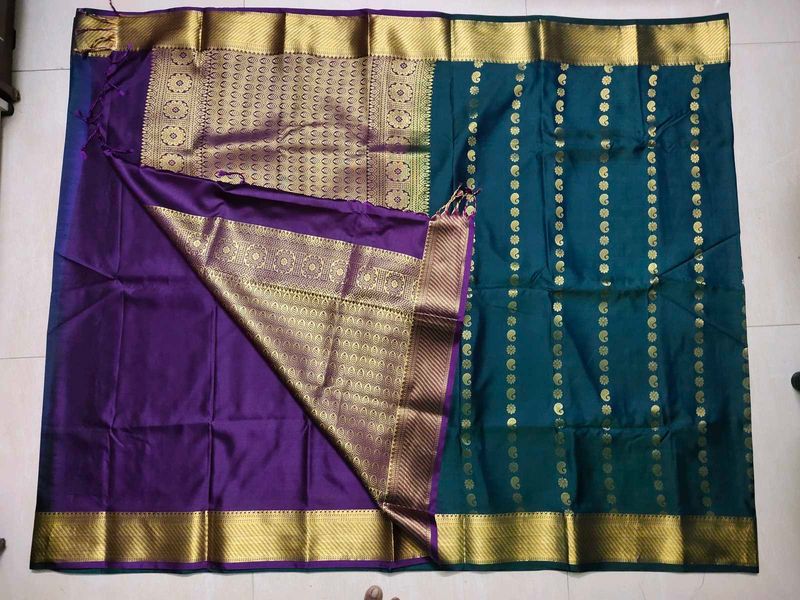 Elegant Purple &amp; Green Semi Silk Saree