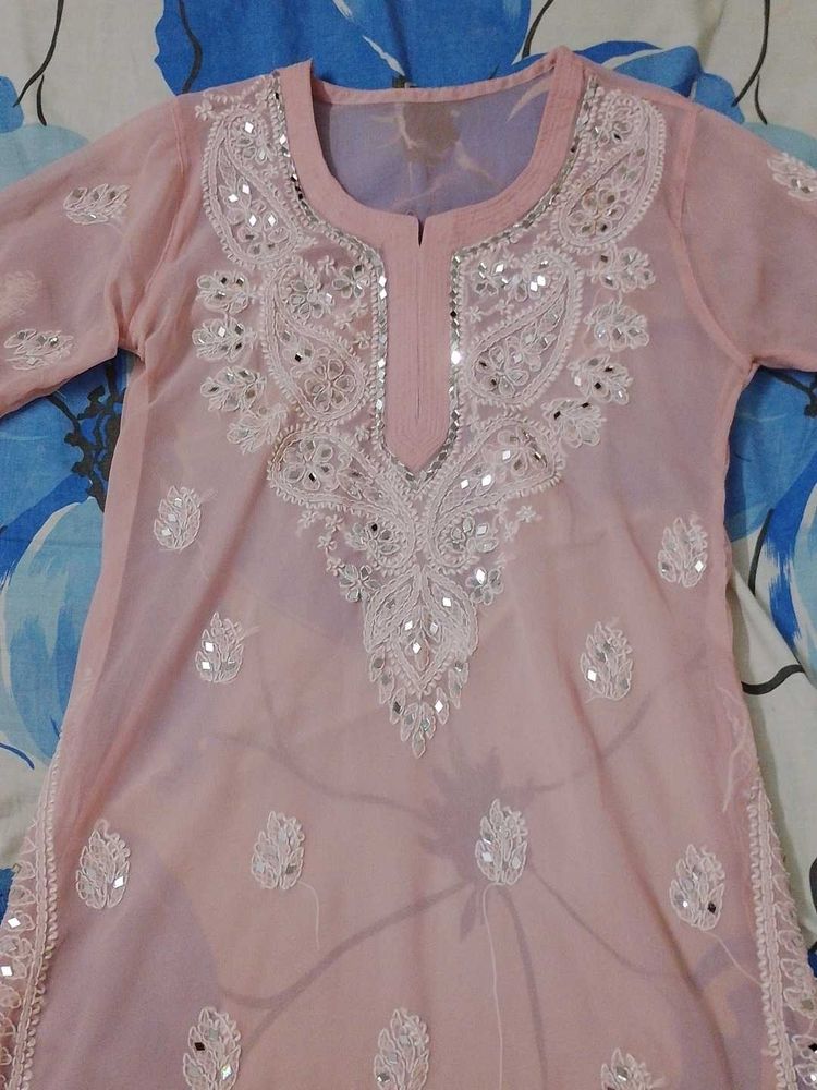 Pink Embroidered Kurti