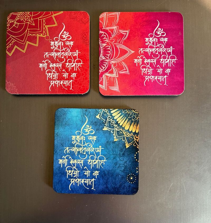 Set of 3 Decorative Gaytri Mantra Magnet