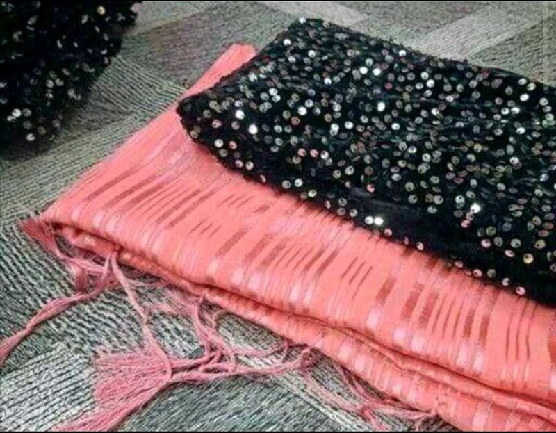 Beautiful Shiffon Pink Saree🌷