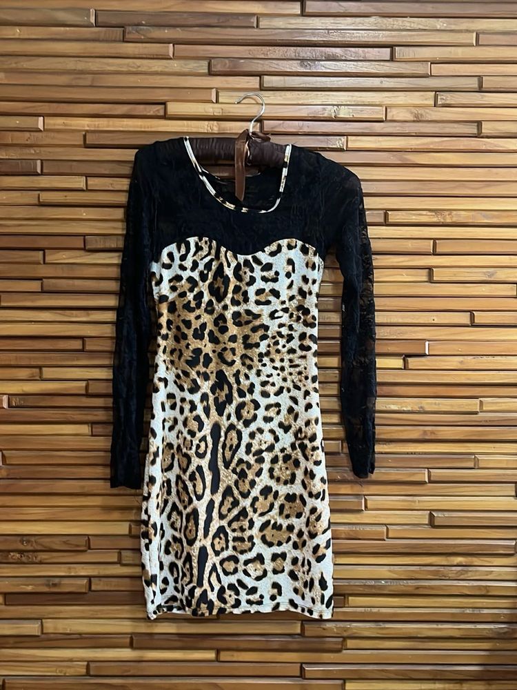 Sexy Back Lace Leopard Print Mini Dress