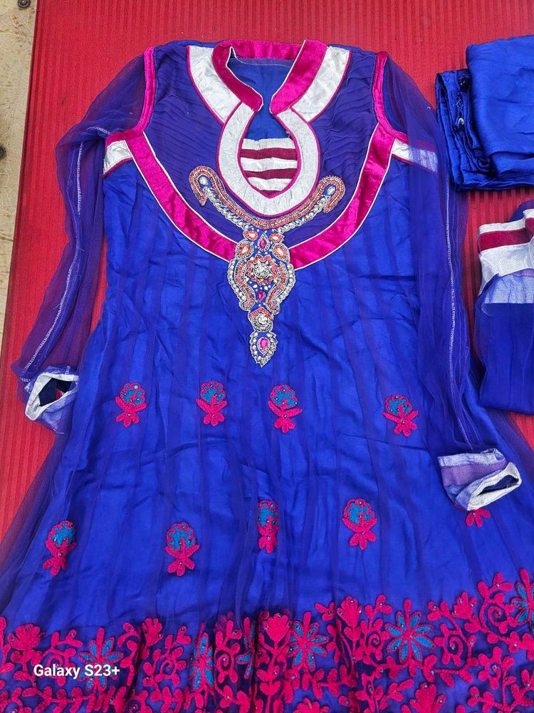 Blue &amp; Pink Embroidered Anarkali Suit
