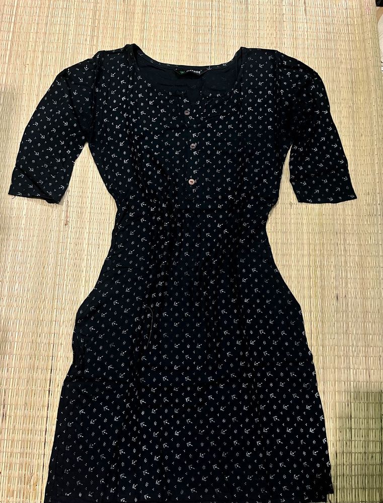Patterned Black Kurta