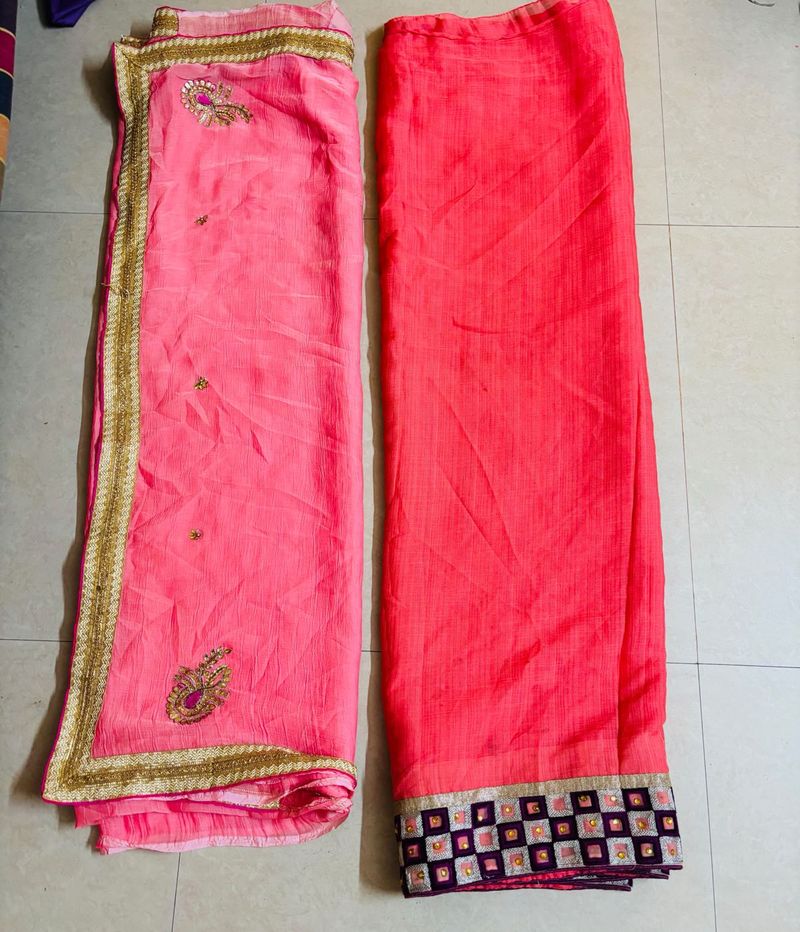 Pink Embroidered Saree combo