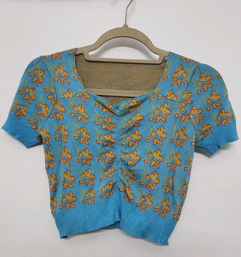 Cute Korean Blue Crochet Top