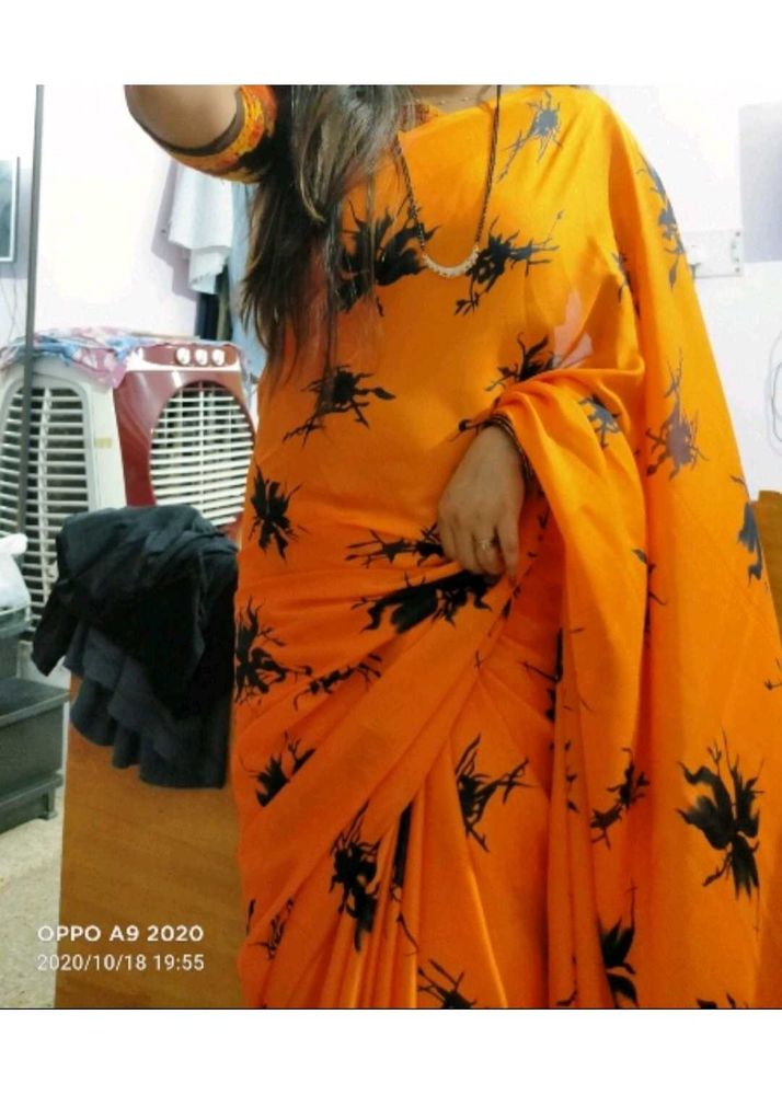Orange Moss Crape Saree