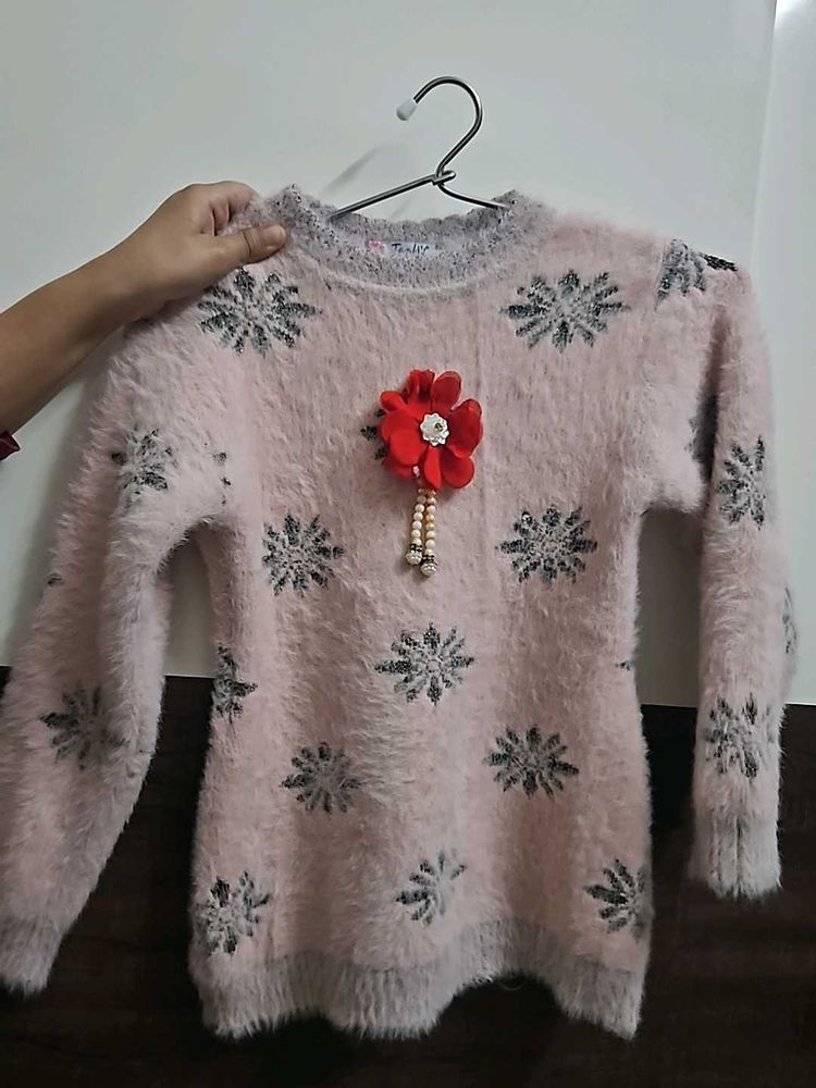 Pretty pink rabbit wool top for lil doll