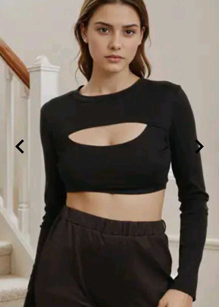 Black Long Sleeve Cutout Top