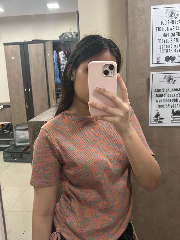 Retro Heathered Tee with Ruched Detail