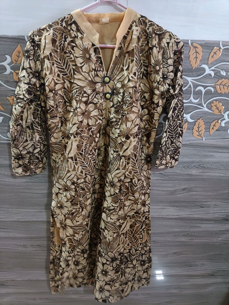 Cream Color Netted Kurti With Inner Lining