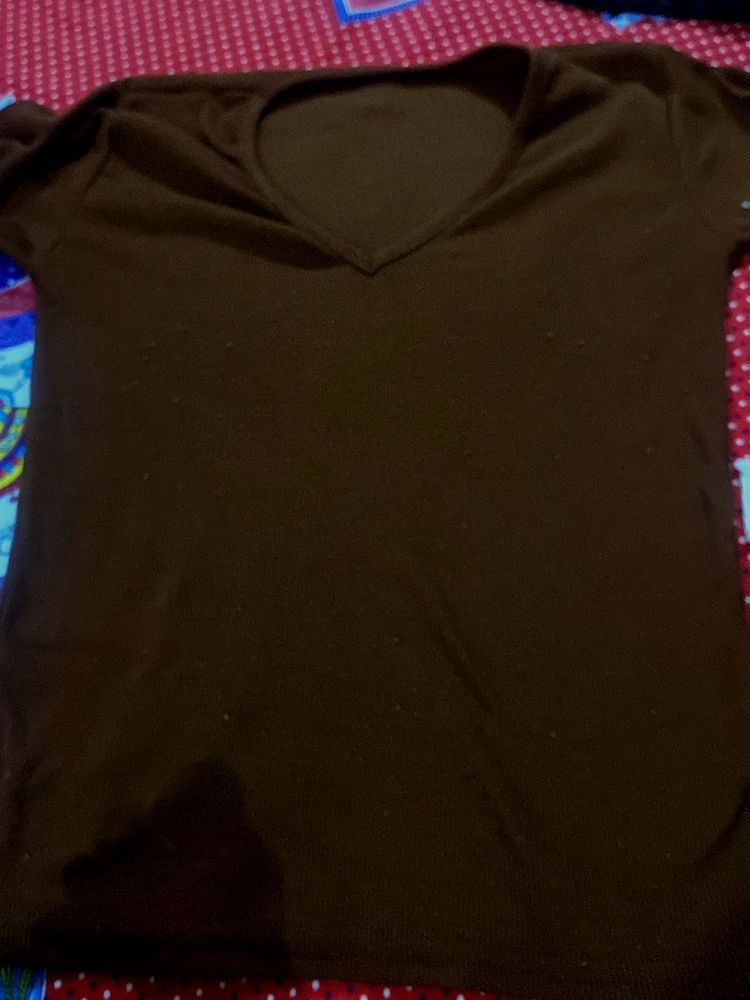 Brown V-Neck T-Shirt