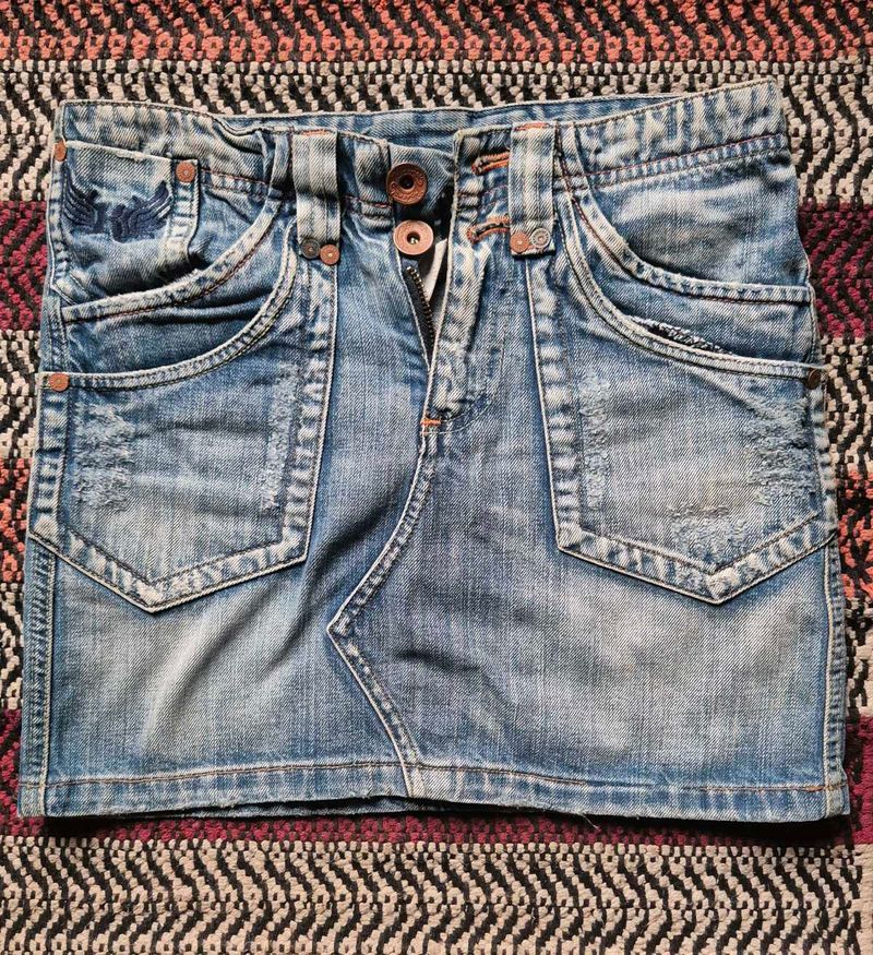 Distressed Denim Mini Skirt