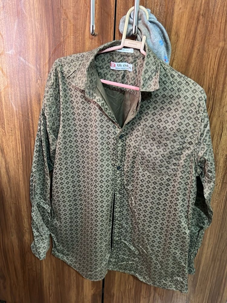 Patterned Olive Green Shirt