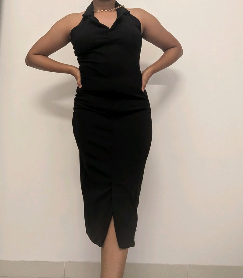 Black Midi Halter Neck Dress | Ginger