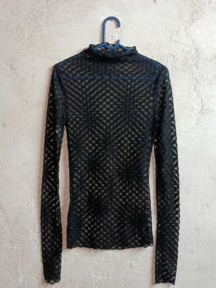 Girl's Stylish Black Sheer Top