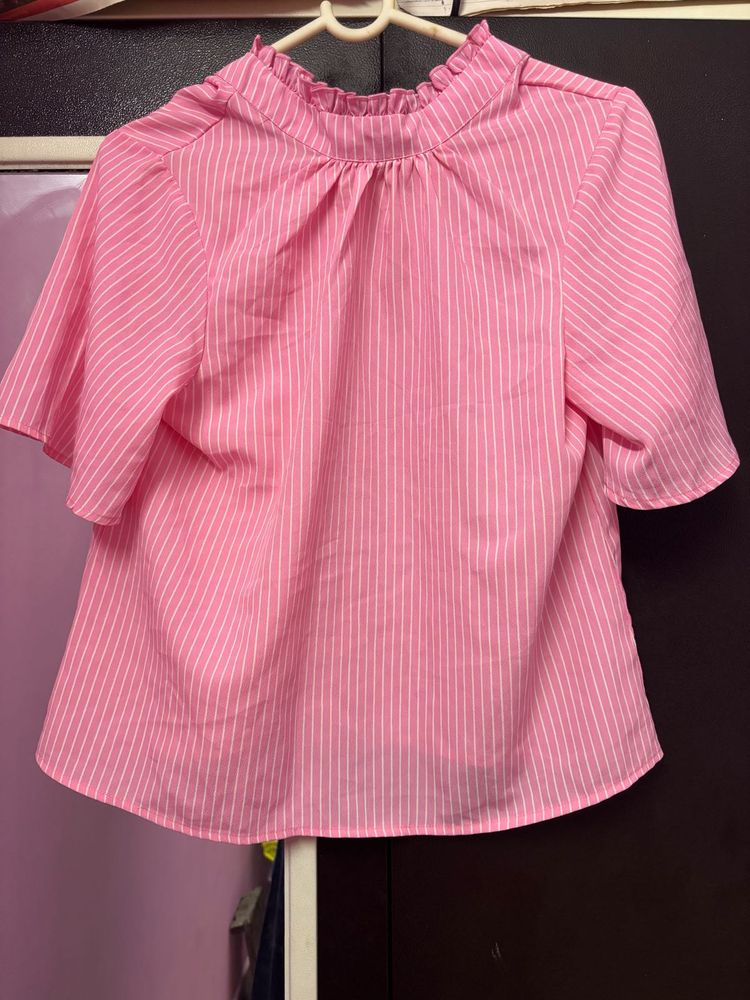 Pink Striped Ruffle Top