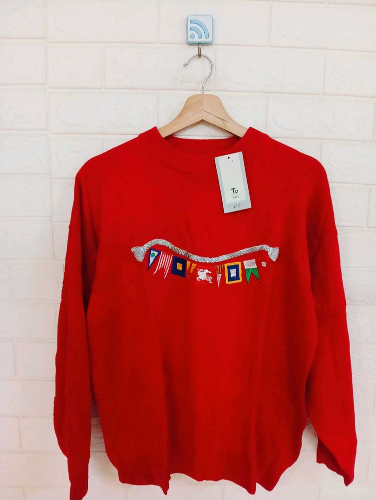 Red Embroidered Sweater