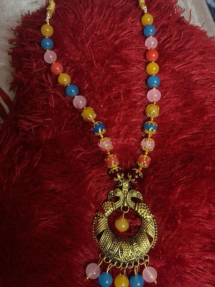 Boho Beaded Peacock Pendant Necklace