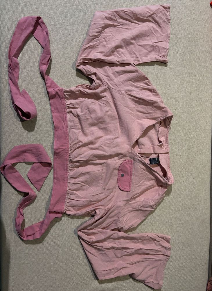 SHEIN Pink Wrap Tie Top