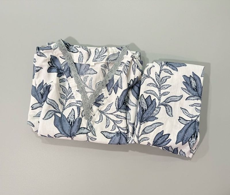 Blue and White Floral Suit Set