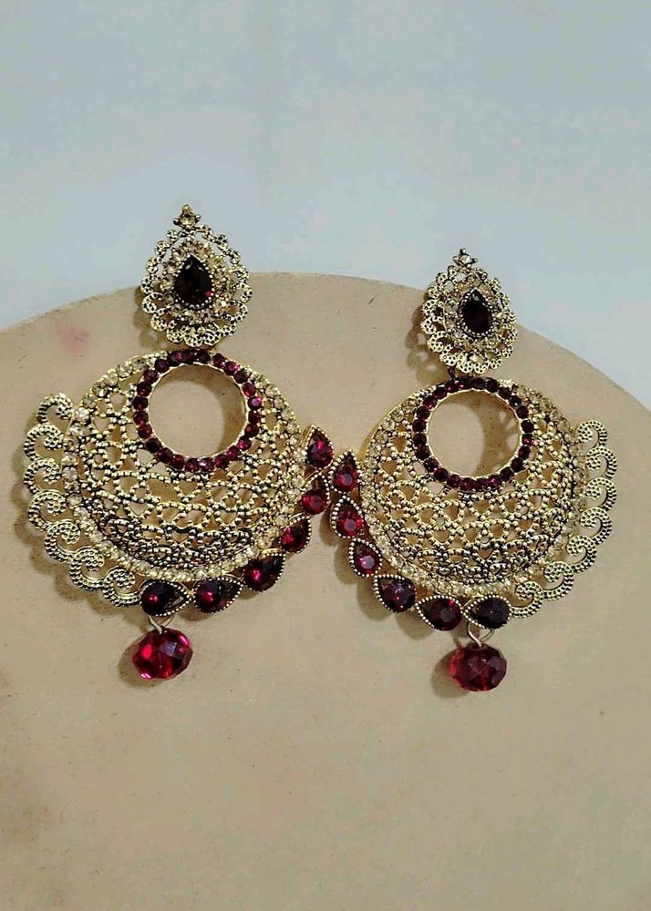 Maroon And Gold Earrings