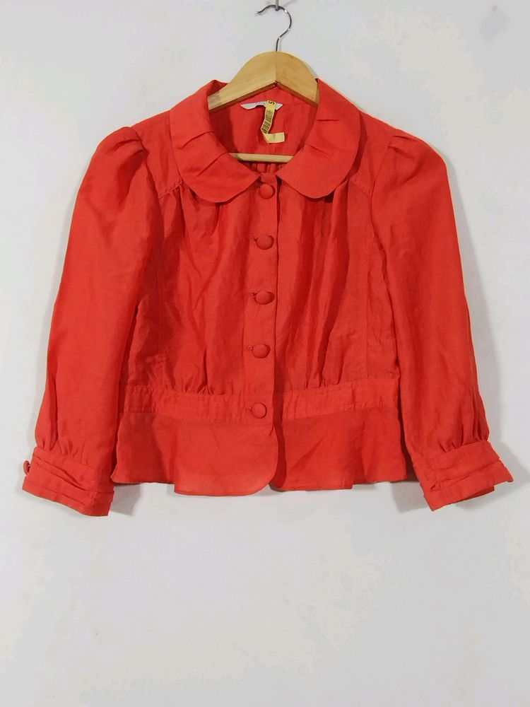 Orange Linen Peter Pan Collar Jacket