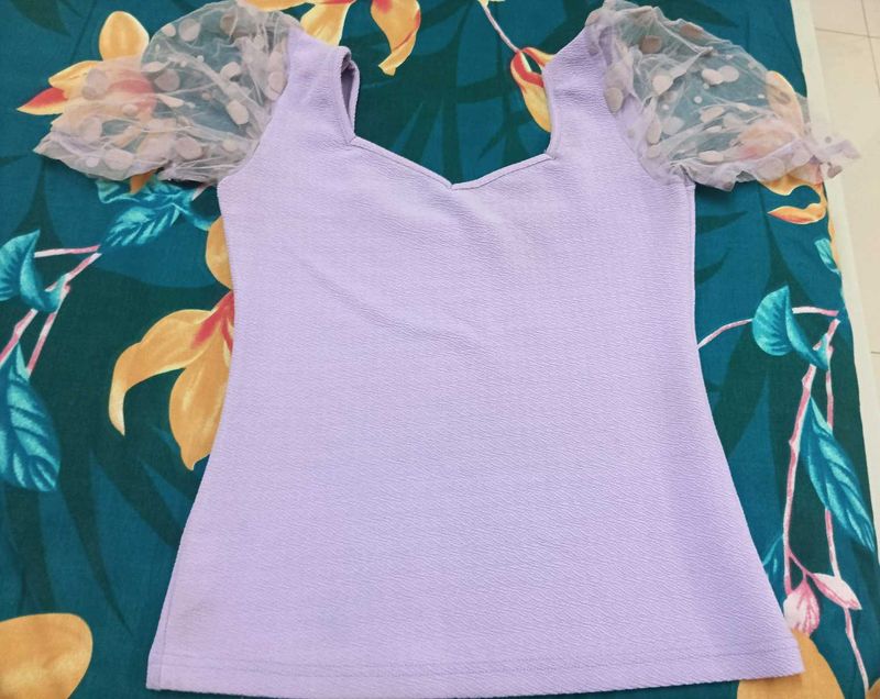 Lavender Top with Lace Sleeves