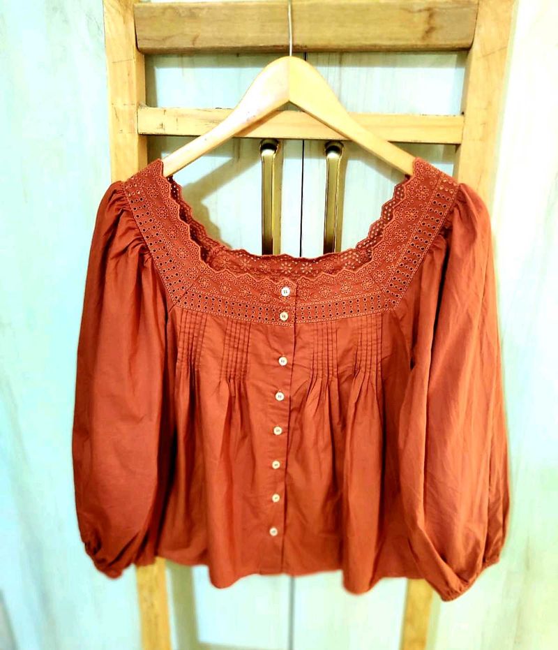 Designer Embroidery Work Cotton Top Size-42