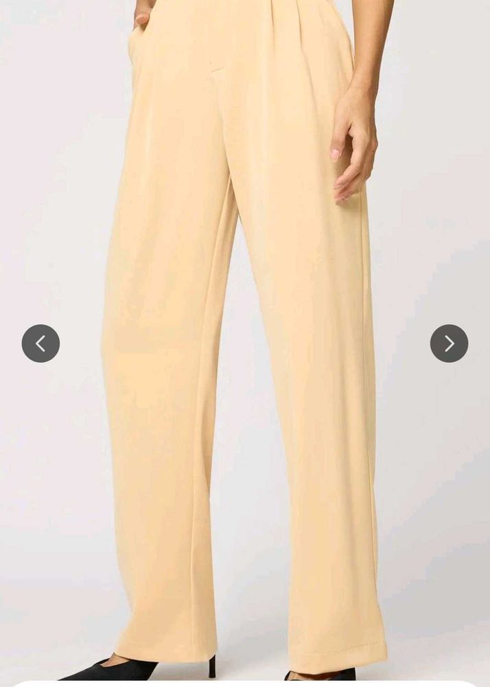 Beige Wide Leg Trousers