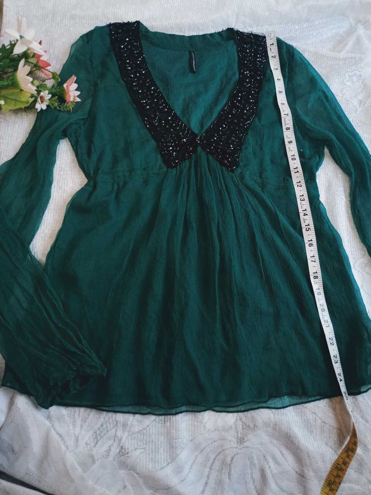 Elegant Green Embellished chiffon Top
