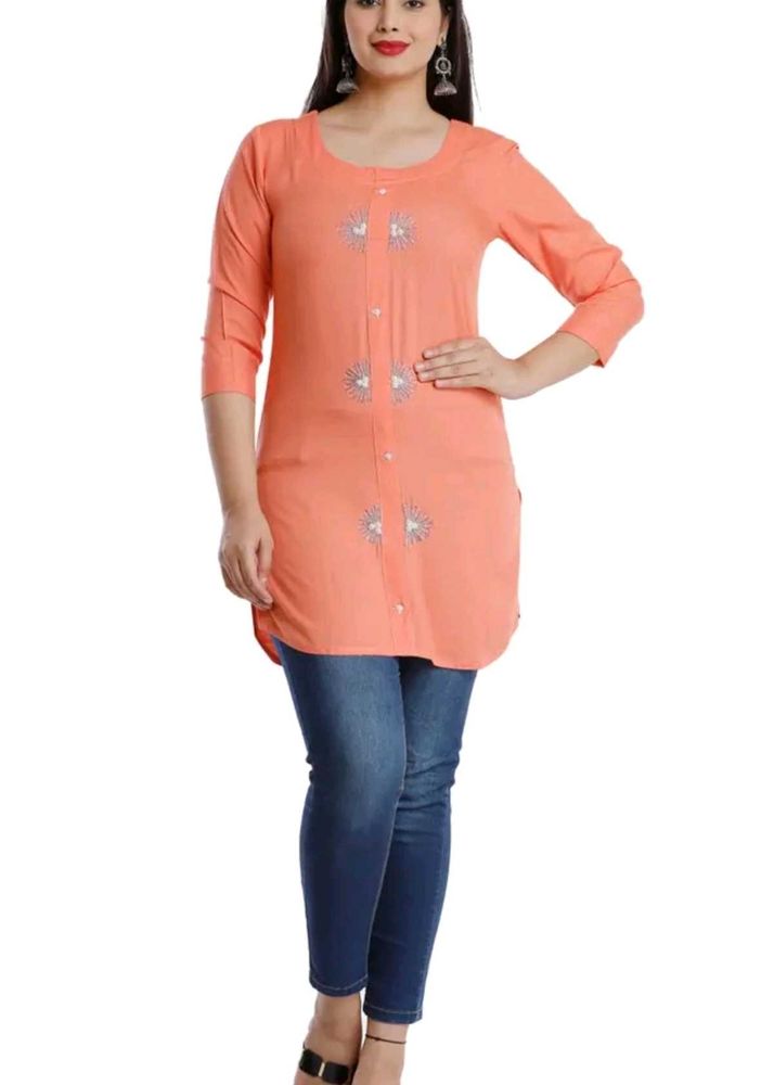 Peach Embroidered Kurta