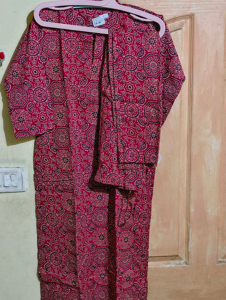 Red Printed Cord  Set