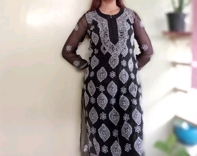 Trendy Black Kurti With White Embroidery